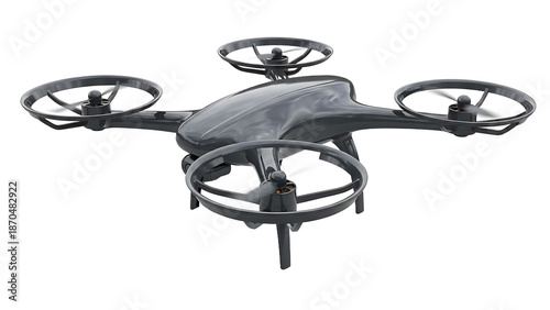 Black drone with four rotors isolated on a transparent background quadcopter unmanned aerial vehicle