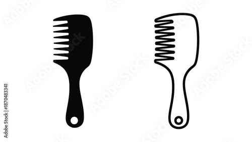 Two hair styling tools a comb and a pick in black and white