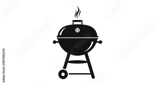 A striking black silhouette of a classic round barbecue grill with smoke rising silhouette