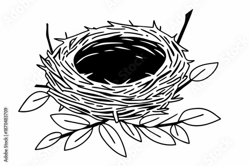 black and white sketch of nest