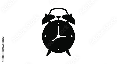 A striking black and white image of a classic alarm clock in a bold silhouette
