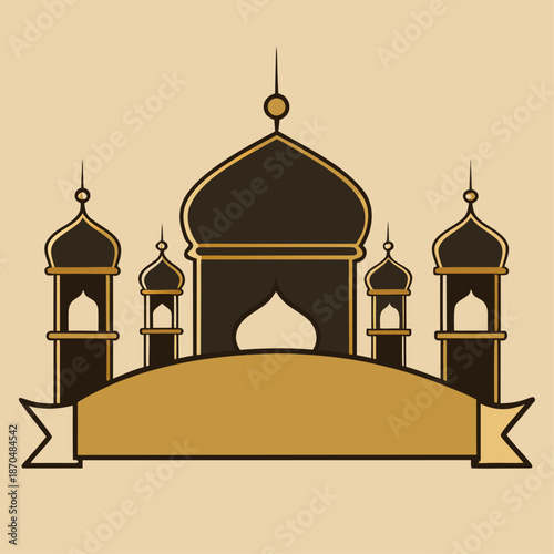 Illustrated mosque with multiple minarets