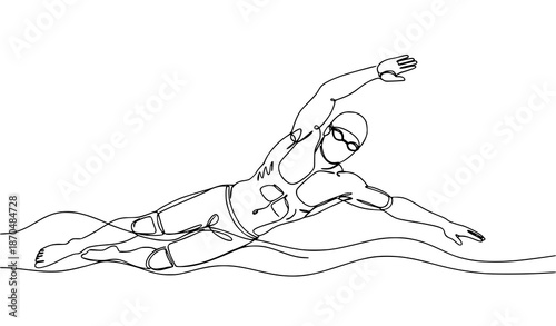 Continuous Line Swimming Athlete Training Vector
