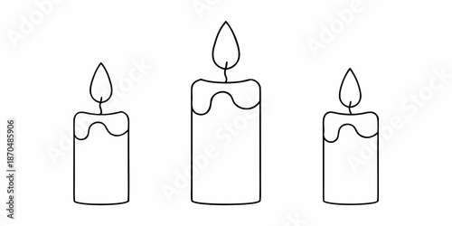 Simple line drawing of three lit candles in a minimalist style