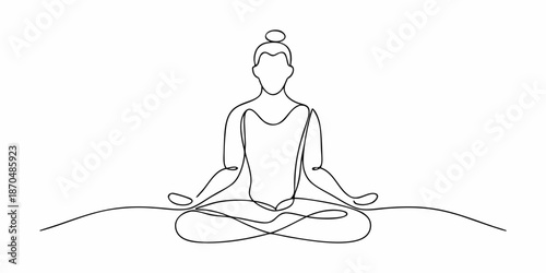 A minimalist line drawing of a woman meditating in the lotus position