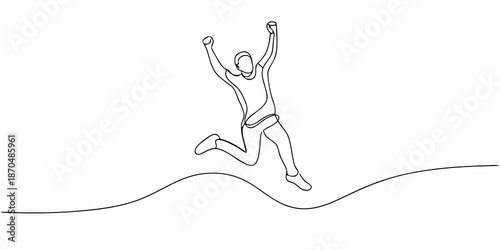 A joyful person leaping in the air depicted with a single continuous line