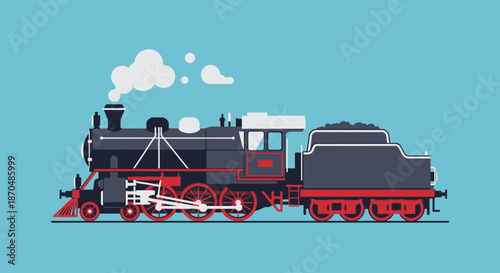 Retro steam locomotive with smoke against a blue background