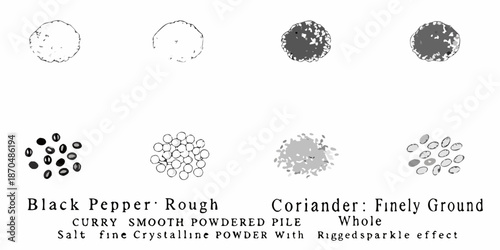 Visual comparison of spice textures pepper coriander and salt variations