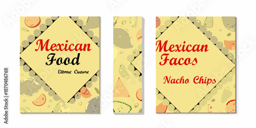 Colorful mexican food banners with tacos nachos and vibrant food illustrations