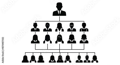 A visual depiction of hierarchical organizational structure with multiple levels represented as a striking silhouette