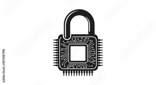 A digital padlock constructed from circuit board elements showcases security and technology a striking silhouette