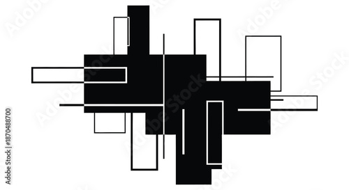 An abstract composition of intersecting rectangular shapes in black and white a striking silhouette