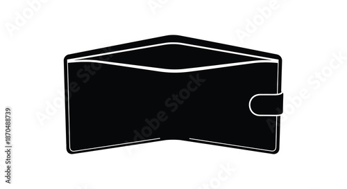 A simple illustration of an open black wallet with a white outline a striking silhouette