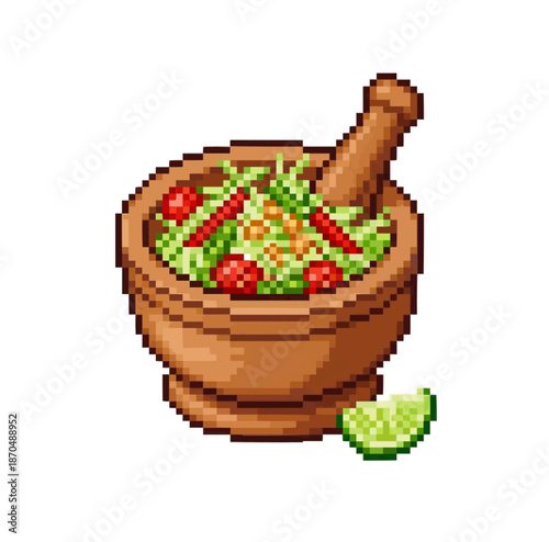 pixel art som tam papaya salad illustration for healthy game food items, menus, and apps