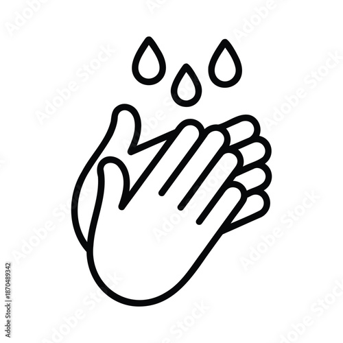 Hand Washing Icon with Water Drops Hygiene and Sanitation Symbol Isolated on White Background