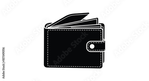 A simple black and white illustration of an open wallet showcasing its interior silhouette