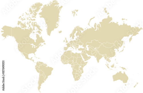 World map illustration with country borders a neutral beige cartography design for global business and travel concepts isolated on white background