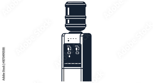 A sleek dark blue water cooler dispenser design presented as a striking graphic silhouette
