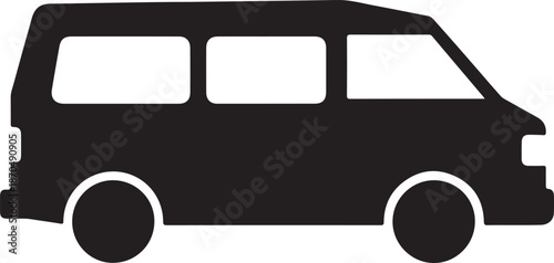 Black silhouette of a minivan on a white background