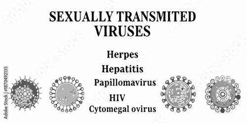 Visual representation of sexually transmitted viruses including herpes hiv and papillomavirus