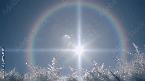 Sun Halo in Winter Landscape Scene.