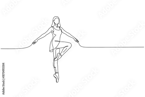 Continuous Line Drawing of Elegant Ballerina Dancing En Pointe