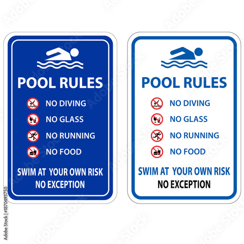 All Pool Rules Sign No Diving No Running No Food No Glass