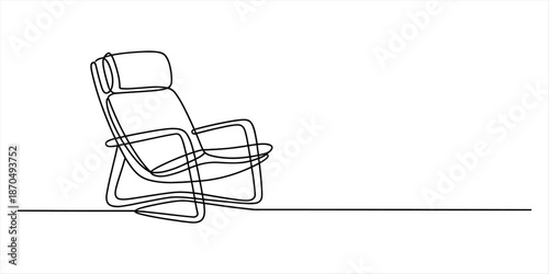 Continuous line drawing showing a comfy recliner chair on a white background Vector, illustration