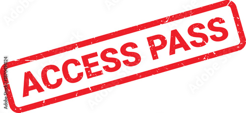 Distressed Red Access Pass Rectangle Stamp Isolated on White Background for Projects