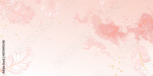 Soft pink watercolor background with floral accents and golden glitter specks