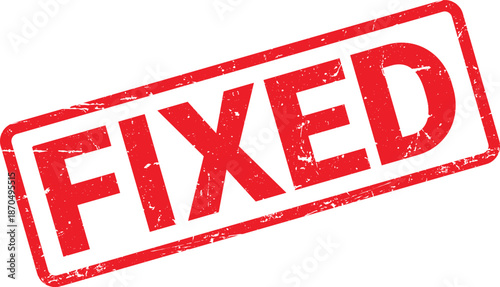 Red Distressed Stamp with Rounded Corners Displaying the Word Fixed on White Background