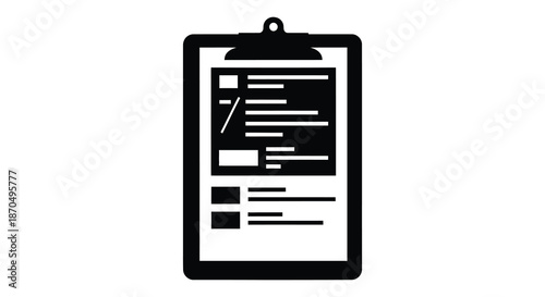 A simple black and white illustration of a clipboard with a checklist representing tasks and organization silhouette
