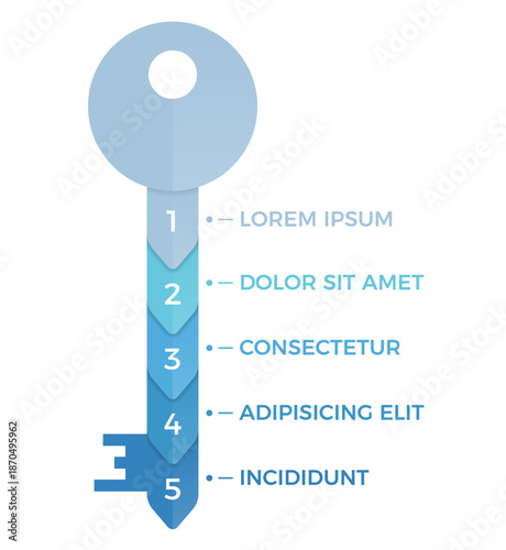 Key to success concept, infographic template with a key with 5 parts
