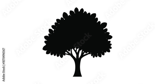 A striking graphic depiction of a full rounded tree form presented as a dark silhouette