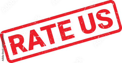 Red Distressed Rate Us Rubber Stamp on White Background For Reviews and Feedback