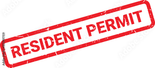 Red Resident Permit Rubber Stamp Grunge Effect Illustration on White Background Isolated