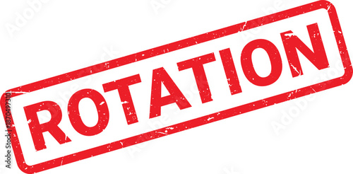 Red Grunge Rotation Rubber Stamp on White Background, Angled Perspective with Vintage Texture