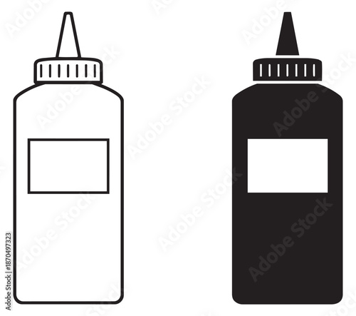 Line art and silhouette squeeze bottle set featuring blank labels for product branding