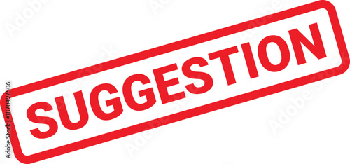 Red Suggestion Rubber Stamp Icon with Bold Font on White Background, Angled View