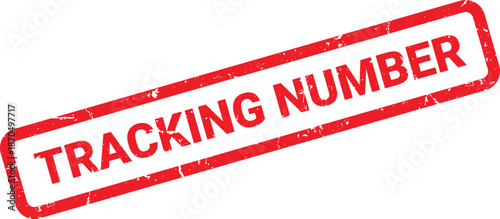 Red Distressed Tracking Number Stamp on White Background, Shipping Confirmation Tool