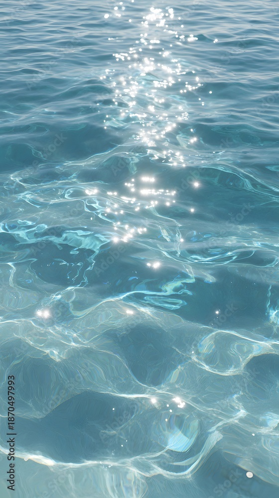 Obraz premium The water is a clear light blue gradient, resembling the sea. The water surface has a sparkling light effect