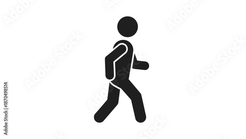 A simple black and white silhouette icon of a person walking, depicted in a side profile view.