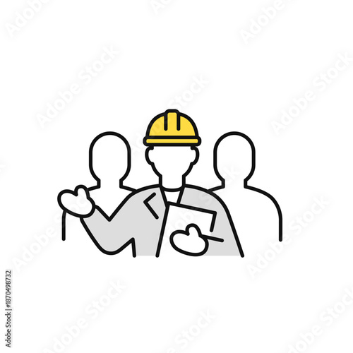 資料を持って案内をする現場作業員のシンプルなベクターアイコンイラスト