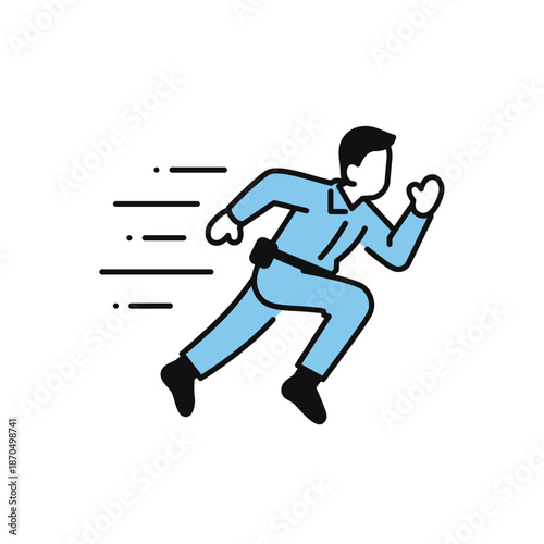 ダッシュで駆けつける作業員のシンプルなベクターアイコンイラスト