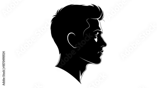 Silhouette of a man's head in profile, rendered in stark black and white with dramatic lighting.