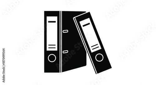 A minimalist arrangement of two dark ring binder folders presented as a striking silhouette