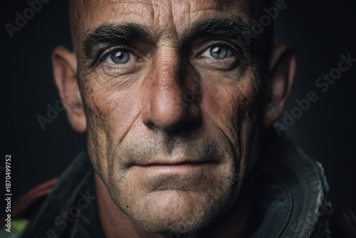 Bald man with intense expre...