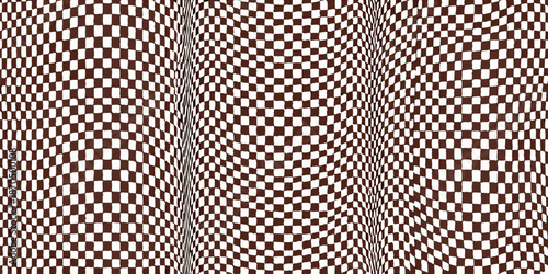 An optical illusion featuring vertically aligned brown and white checkered patterns