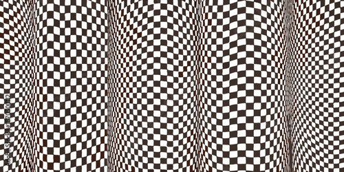 Optical illusion with distorted black and white checkered vertical lines