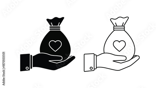 Donation and charity concept a hand holding a bag with a heart